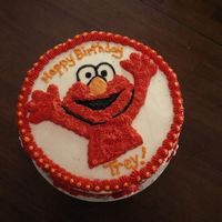 Elmo! Yellow cake w/buttercream - store bought candy Elmos on side