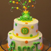 Mr. Frog Birthday girl liked polka dots, frogs, and the colors orange and green. She wanted white cake with white icing. Ask and you shall receive...
