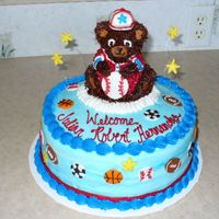 Sports Theme Baby Shower Cake 10" double layer with buttercream and fondant accents