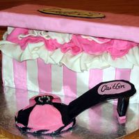 Shoe & Box I made this for my nieces 18th Bday. MMF with a gumpaste shoe. My first time making fondant. Much nicer than GP and my second fondant cake...