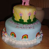 My Little Pony Birthday Cake I made this cake for my daughters 4th birthday party. Cake was snickerdoodle with cream cheese frosting and filling with fondx fondant and...