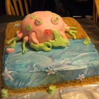 Crab Cake I made this for my DD 6th birthday. She wanted a pink crab, and the beach. The cake is a simple vanilla cake, with buttercream and fondant...