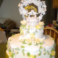 50Th Party Butter cream covered coconut cake, with gumpaste flowers.