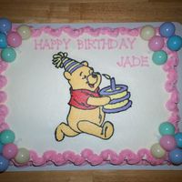 Winnie The Pooh Birthday Cake Half vanilla, half chocolate 11" X 15" sheet cake, iced in buttercream frosting. Pooh is a frozen buttercream transfer. (FBCT)...