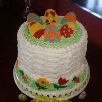 Easter Cake Chocolate cake with buttercream frosting. The decorations were made with Candy Melts.