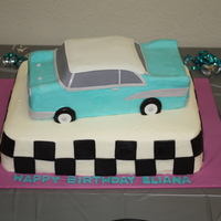 Classic Car This is a hand carved car cake stacked on top on top of 11x15 sheet cake. Car is iced in buttercream with fondant accents. Sheet cake is...
