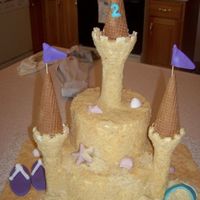 Sand Castle This is a 1/2 choc and 1/2 white cake w/BC. Covered in nilla wafers for sand affect. Chocolate shells, fondant accessories. Used part of...