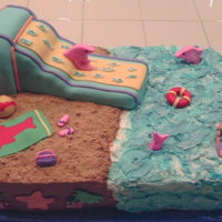 Beach / Dolphin Cake This cake was for my niece. It's the result of a 7 year old's imagination! The instructions were....waterslide, ocean and pink...