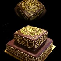 Mehndi Anniversary Cake Mehndi style cake. Piped in royal icing, painted with gold luster dust