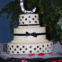 Hannah's Cake 6", 10", & 14" round - all red velvet cake with cream cheese frosting and fondant accents. The ribbons are satin. There...