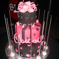 Hot Pink And Black Fondant With Bow This was for a Bat Mitzvah. The tall thin candles were really nice but trying to get them anchored was an ordeal. They were happy with the...