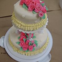 Roses Tiered Cake Fondant roses and leaves.