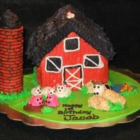 Barnyard Marshmallow fondant animals, darth vader fudge stripe cookies for the silo, rice crispie treat hay bales. I used the wilton stand up house...