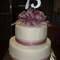 75Th Birthday Cake For My Aunt chocolate cake with choco fudge icing covered in buttercream....ribbon accents...again thanks to cc for all the help especially aine for...