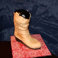 Dusty Old Cowboy Boot covered in tan fondant and dusted with coco. A special thanks to sweetpea for instructions and all the 3D boots posted on CC