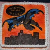 Nick's Batman FBCT i wanted it to look like a page from a comic book, chocloate cherry cake with fudge and black cherry filling as requested by my 6 y.o...