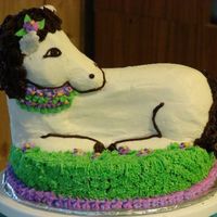 Pretty Horse Horse from the 3d lamb pan. Chocolate cake with vanilla and chocolate butter cream frostings.