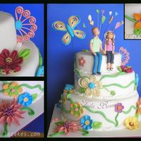 My Daughter's Wedding Cake Fondant with gumpaste decorations. Based on a cake by Colette Peters