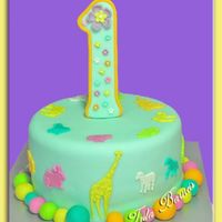 First Birthday Cake Chocolate cake covered with fondant