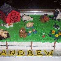 Farm Cake Made for my son's second birthday. Barn out of cake, covered in fondant. All Animals out of fondant, everything else buttercream, and...
