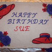 Red Hat Society Cake This was a cake for a 50th Birthday. The birthday girl asked to have a Red Hat themed cake. The cake is 1 layer chocolate, 1 vanilla with...