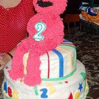 Elmo Cake This is the Elmo cake i made. Elmo is made out of rice crispies. I tried to make my own fondoude but it didn't work.