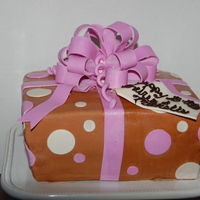 Brown Gift Made this for a friend's birthday. Chocolate cake with cream cheese filling, mass. strawberries.