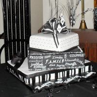Sandy's 40Th Made this cake for my sister's 40th birthday, she had a black and white theme. All cakes covered in fondant, middle tier had words...
