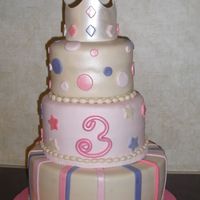 Princess Hadley This was for my daughters good friends daughter. It is a 11, 9, 6 all fondant. I think the idea came from Pink Cake Box's website