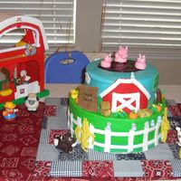 My Grandson Turns 1 11" on bottom 8" on top farm theme. Buttercream w/ fondant accents and fondant animals
