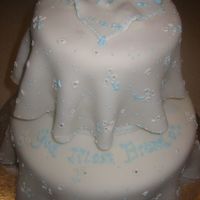 Baby Baptism Another view of the baptism cake. Chocolate with cookies/cream filling, and white with white chocolate and cherries. Fondant accents/royal...