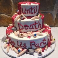 Halloween Wedding Cake With Body Parts YES I know it's gross - but Sue and I had so much fun! Thye fingers, rats and eyeballs are all made from fondant/gumpaste. The "...