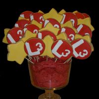 Grand Cookie Bouquet I did this cookie bouquet for my mom's work. They were doing a big training for new employees. L-3 is their logo... There are 3 doz....