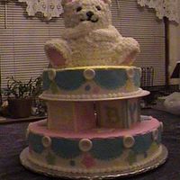 Bear And Blocks 2 tier cake with blocks made from Gum paste