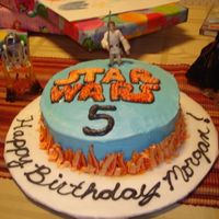 Star Wars Cake Just a basic buttercream icing & piped on Star Wars Logo. Done quickly.