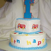Ben's First Birthday Cake Mother sent me a photo of the paper goods she ordered for the party - I made RI run in decorations to go on cake. Cake looked great until I...