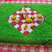 Picnic Buttercream icing. Decorations are made from fondant. Ants are plastic.