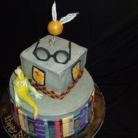 Mr Potters Celebration This is a buttercream icing with the Patchwork cutters book ends. The glasses frame is gumpaste and the lenes are made with geltin sheets....
