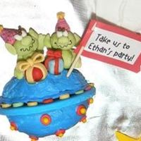 Take Us To Ethan's Party Gumpaste decorations on two cupcake tops for martian space ship