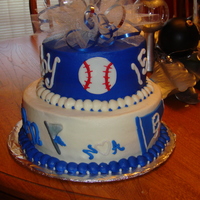 School Spirit B Day Cake baseball, cheerleading blue and white