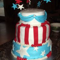 Fourth Of July Cake Fondant with white BC on the "seams". There's a little bit of shimmer dust on the stars and swags but it's hard to see...