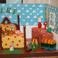 Toy Story Cake this was a cake i made for my son's 5th birthday party. it is andy's room scene from toy story. i painted the platform with non...