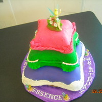 My First 3-Tiered Cake Tinkerbell pillow cake. Love the colors!! For 2-year-old Essence.