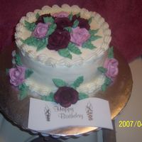 Birthday Cake For A Friend French vanilla cake with raspberry bc filling. BC icing and roses.