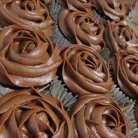 Chocolate Cake With Chocolate Buttercream. made these for hubby's co workers.just practicing the rose swirl :)