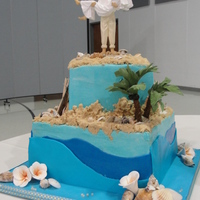 Beach Honeymoon Theme Groom's Cake This went with the chcocolate ganache wedding cake with ivory flowers.6" and 10" squares.Buttercream,with fondant waves,gumpaste...