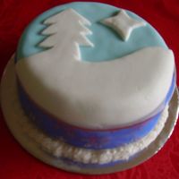 Mini Christmas Cake-Tree Scene A mini christmas cake made simply with two layers of icing of blue and white.