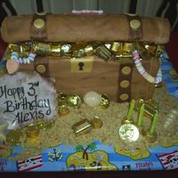 Arrgh! Pirate Treasure Made this treasure chest cake for my daughters third birthday. It is white cake covered in MMF. The top is rice krispies treats covered...