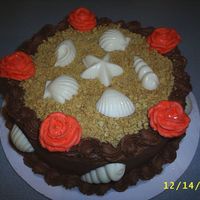 Bday Cake This is a cake I made for one of the daycare moms. Devils food cake w/choc BC icing The shells are choc candy molds and the top is crushed...