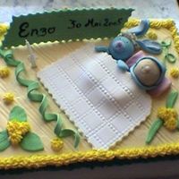 Bb And Blue Rabbit Cake a 30cm x 40cm, all hand made cake : butter cream and pastillage, biscuit + half "mousse au chocolat/orange flavour" + half red...